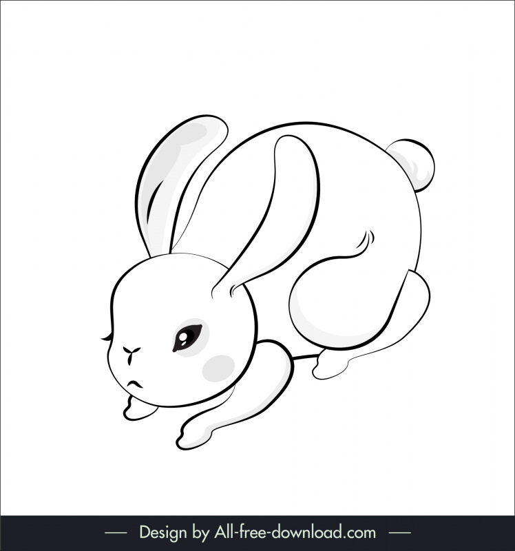 rabbit icon flat black white handdrawn cartoon sketch