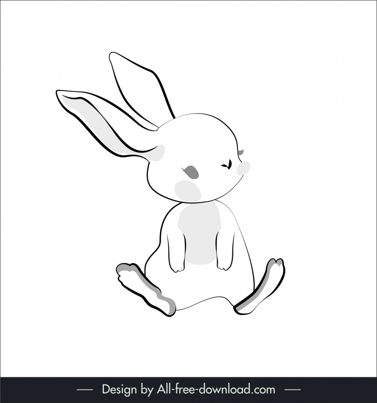 rabbit icon flat black white handdrawn outline cute cartoon design