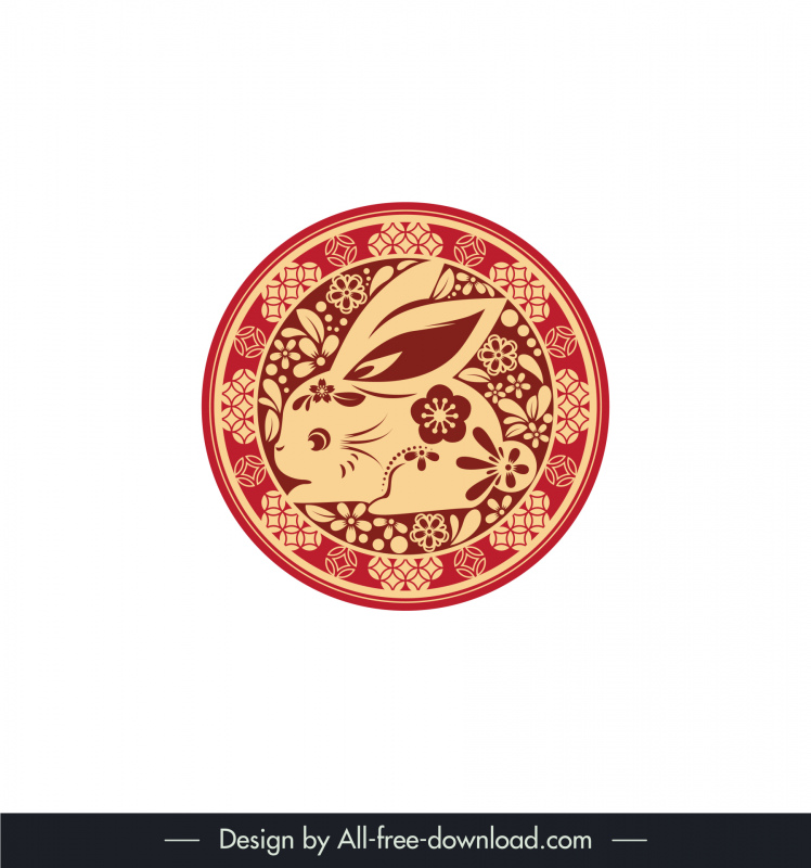 rabbit paper cut sticker template classic handdrawn china style symmetric circle isolation flowers decor