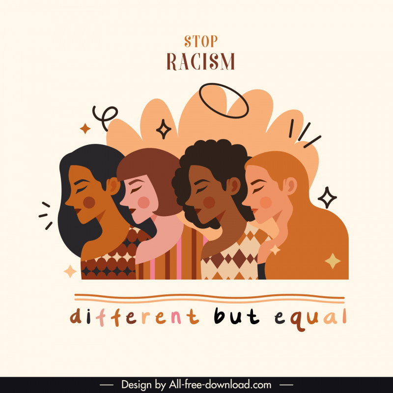  racial discrimination elimination banner flat classical cartoon