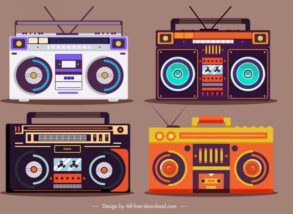 radio models icons classical colorful sketch