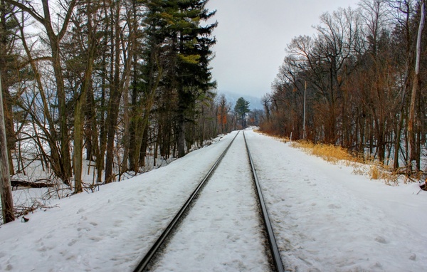 rail tracks in snow at devil039s lake state park wisconsin