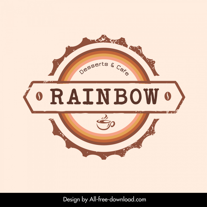 rainbow cafe logotype flat elegant retro circle ribbon sketch