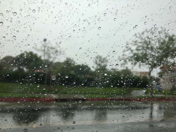 raindrops on window looking at street