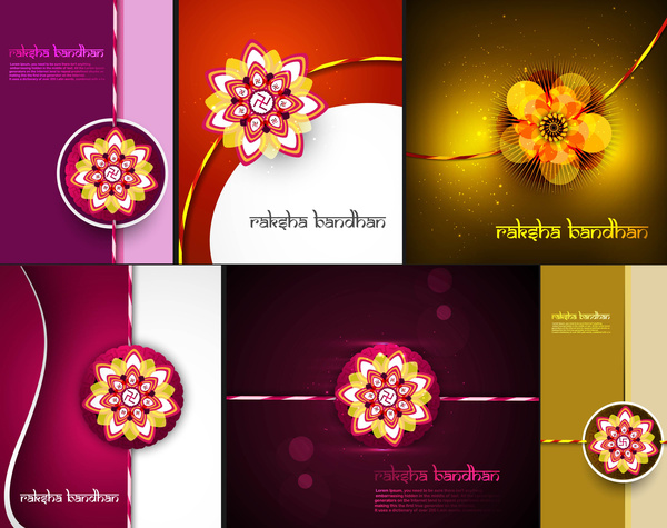 raksha bandhan beautiful celebration 6 collection bright colorful background vector