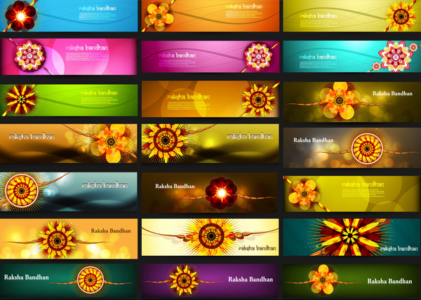 raksha bandhan celebration bright colorful 21 headers vector design