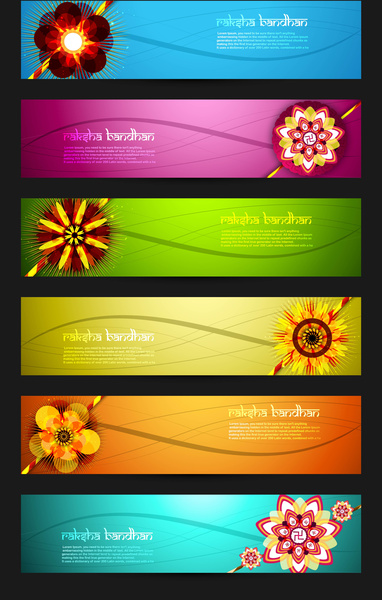 raksha bandhan celebration bright colorful six headers vector design