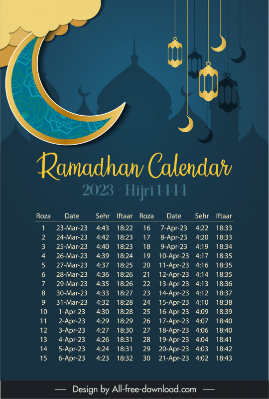 ramadan calendar 2023 dark contrast muslim elements 
