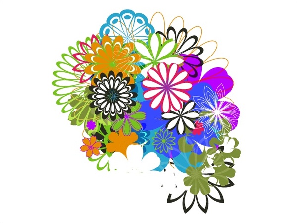 various flowers combination vector illustration in colors style