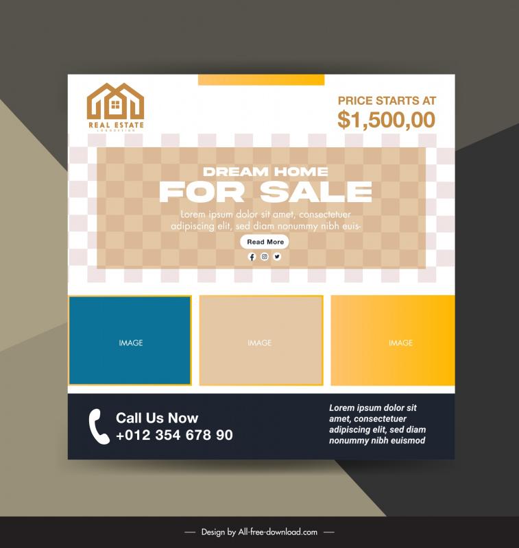 real estate banner template flat checkered geometry layout 