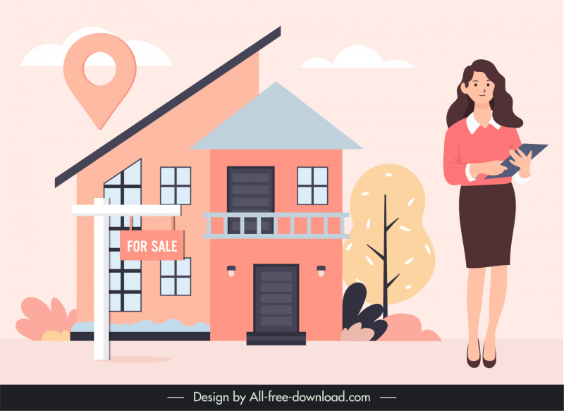 real estate broker backdrop businesswoman house cartoon sketch