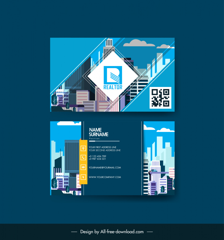 real estate business card template bright modern city scene 