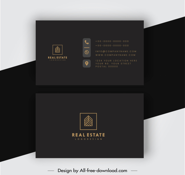 real estate business card template elegant dark plain