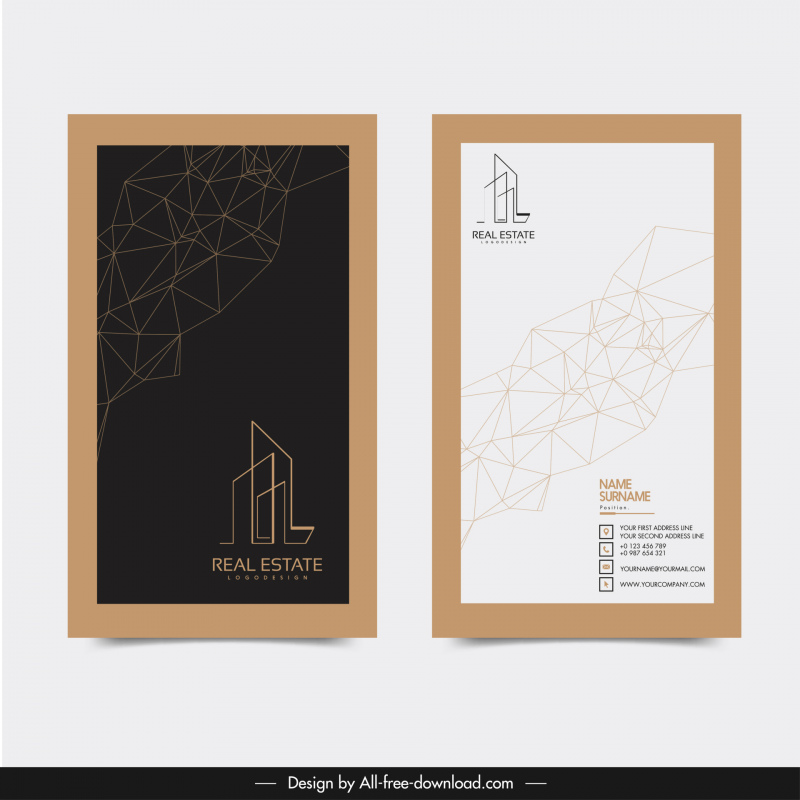 real estate business card  templates architecture logotype geometric connection lines sketch