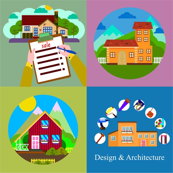 real estate business concept isolated with various houses