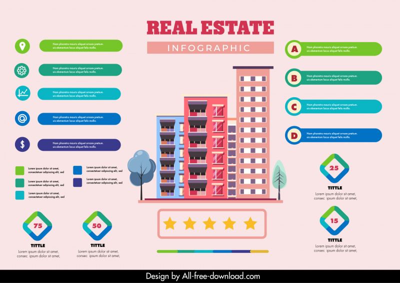 real estate infographic design elements apartment architecture trees stars ui sketch