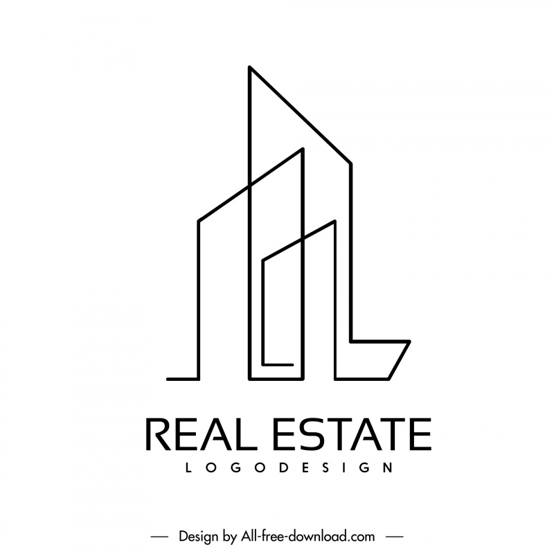 real estate logo template black white flat lines stylized house sketch