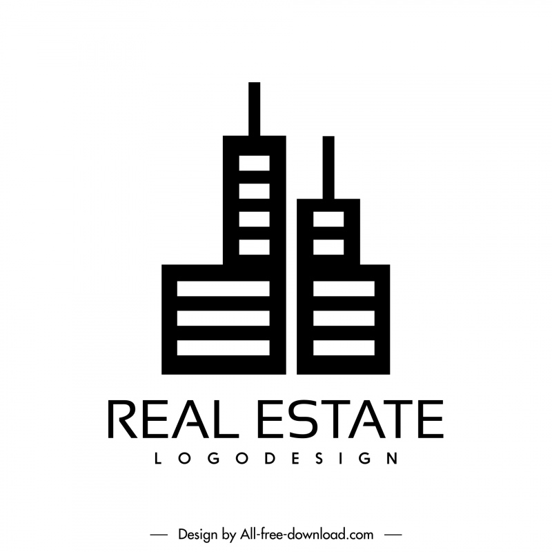 real estate logo template flat geometric silhouette sketch