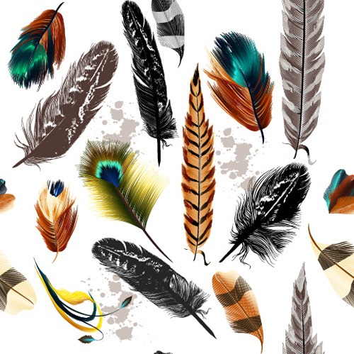 realistic feathers vector seamless pattern