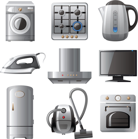 realistic household appliances vector illustration 