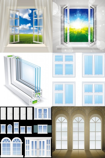 realistic windows and doors vector