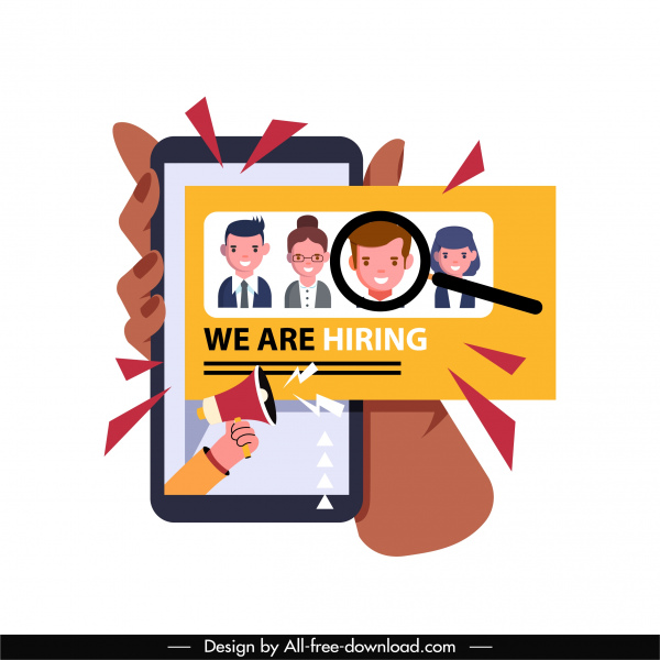 recruitment application icon smartphone personnel magnifier sketch