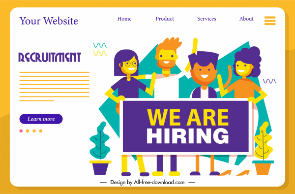 recruitment webpage poster personnel sketch flat cartoon characters
