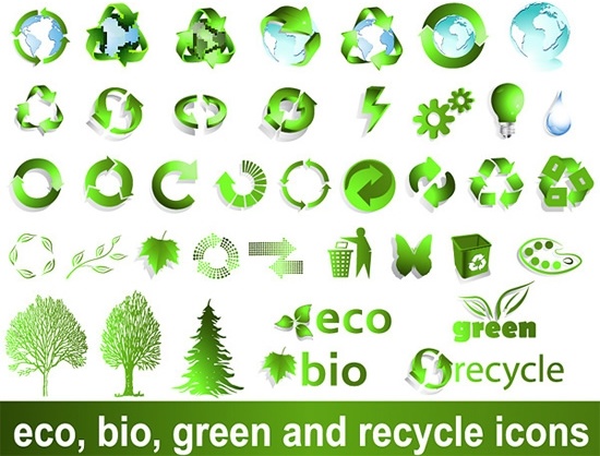 ecology design elements green globes recycles trees sketch