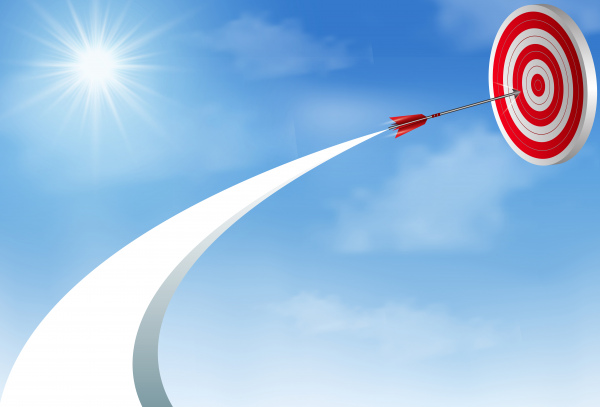 red arrows darts fling up to sky go to center target business success goal creative idea illustration vector
