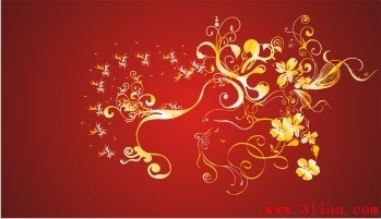 red background floral pattern vector