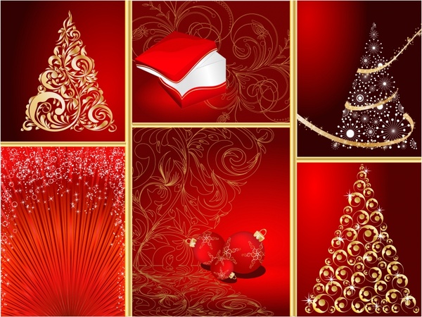 christmas background templates sparkling decorative elements golden red