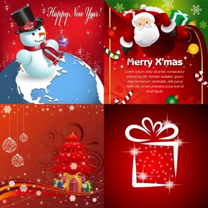 red christmas ornaments cards vector set