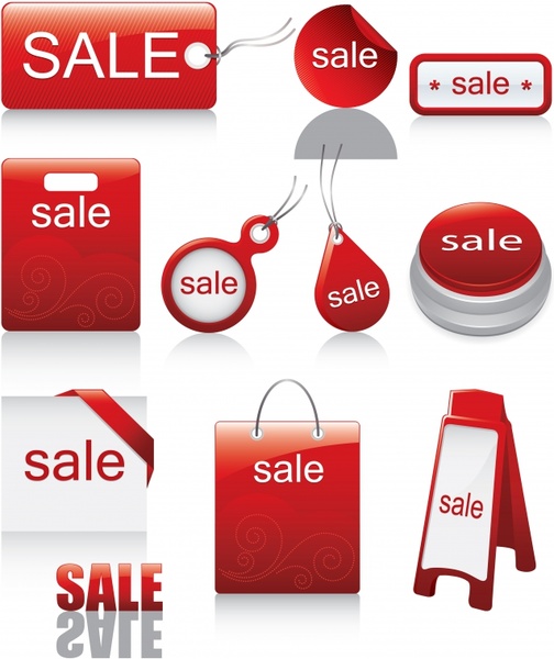 sales tags templates red white modern shapes