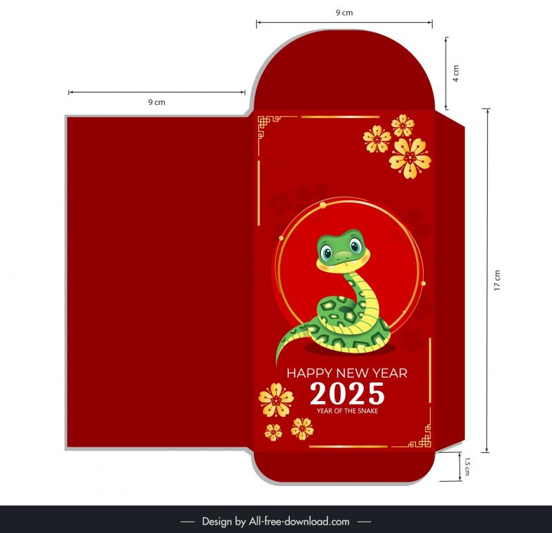 red envelope money pocket template cute snake petals decor 