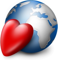 Red heart and earth globe