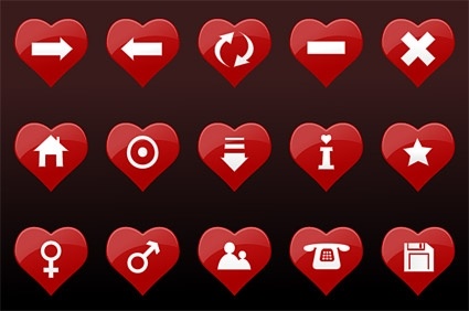red heart shaped icons collection various interfaces decoration