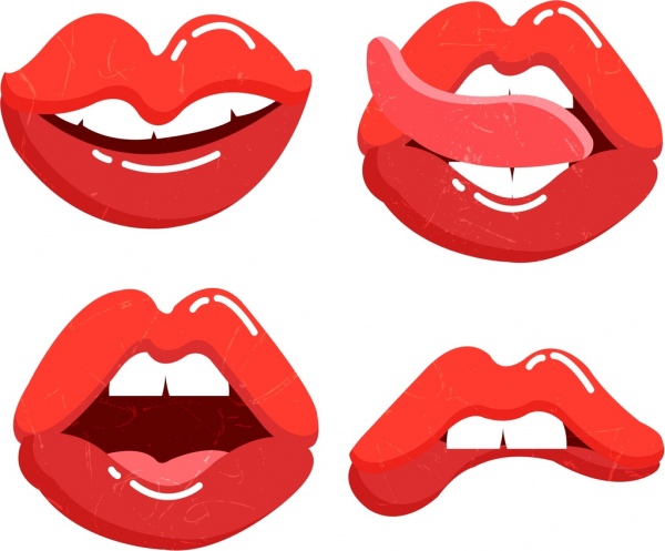 red lips icons collection funny gestures design