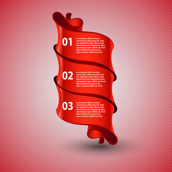 red ribbon infographic 3 step