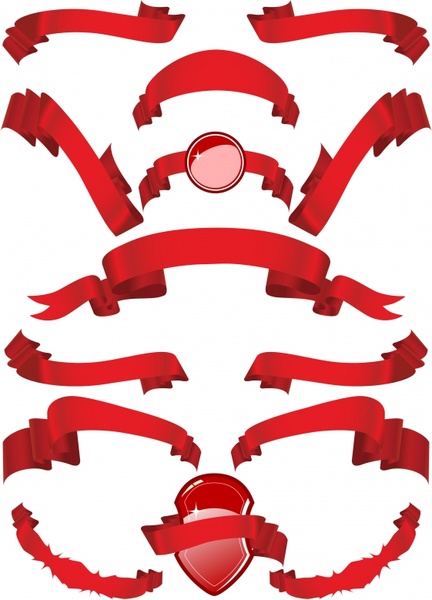 decorative ribbon icons shiny red 3d design