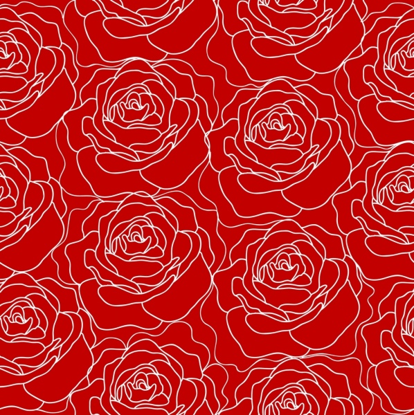 red rose pattern outline repeating decoration 