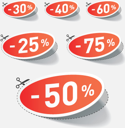 red tags stickers discount vector set