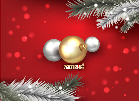red xmas background with golden baubles vector