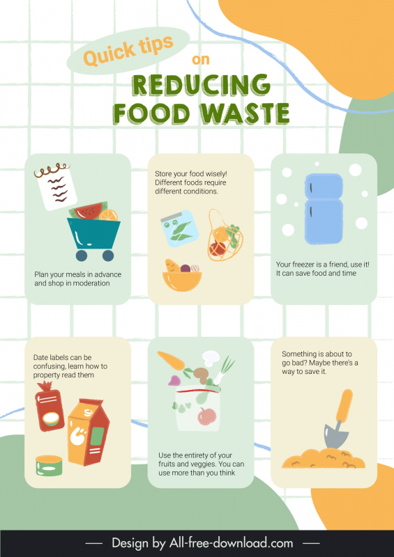 reducing food waste tips infographic flat classic design 
