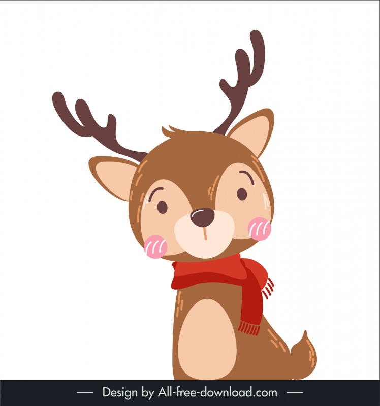 reindeer christmas icon flat cute handdrawn outline 