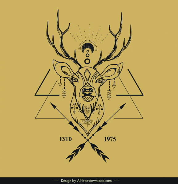 reindeer logotype classical tribal decor symmetric design