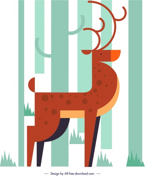 reindeer wild animal painting colored classical flat design