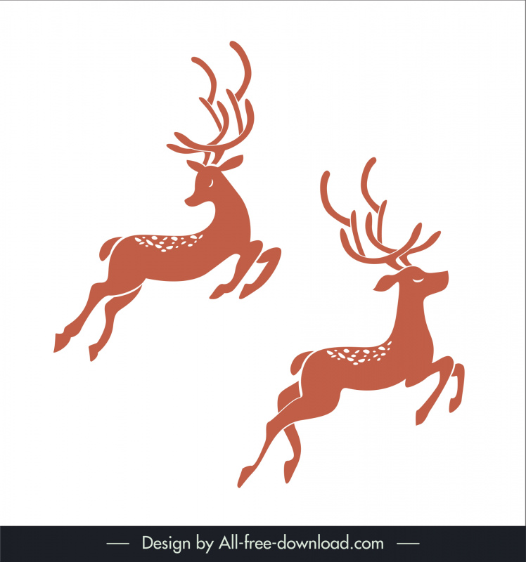 reindeer xmas design elements flat dynamic silhouette sketch