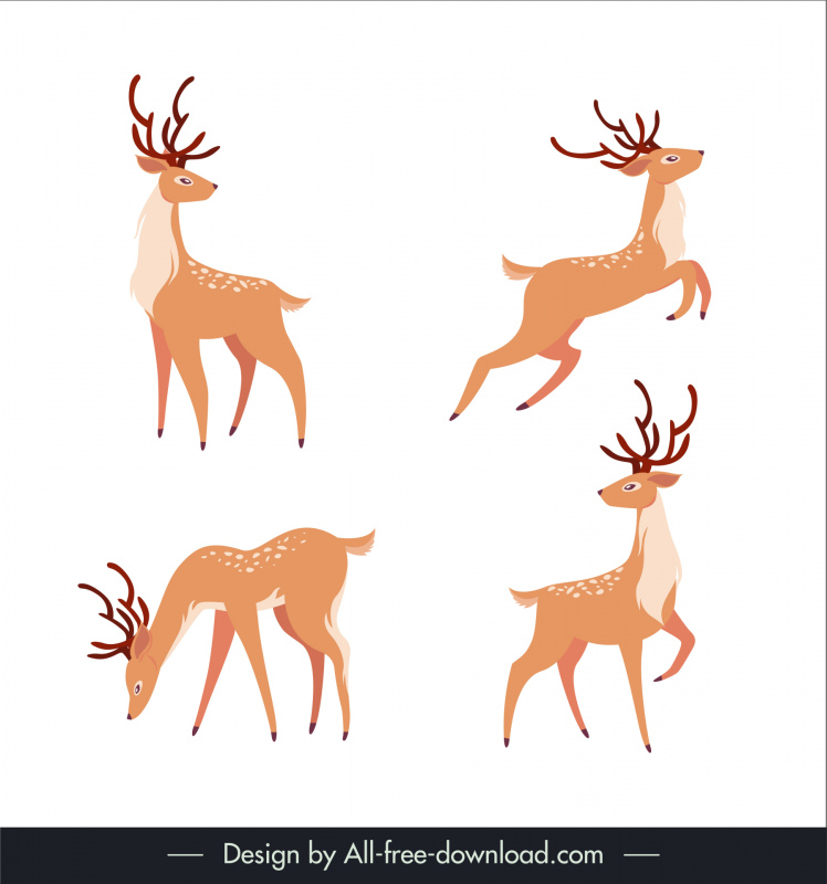 reindeers xmas elements icons classical cartoon sketch 