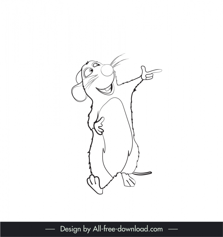 remy ratatouille icon black white dynamic cartoon character outline  