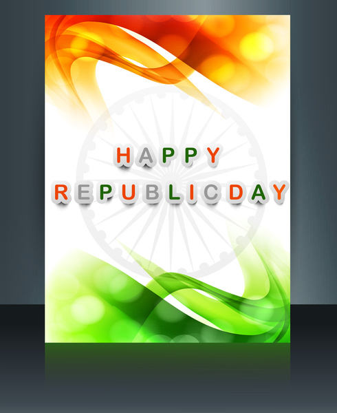 republic day tricolor brochure template for wave indian flag design